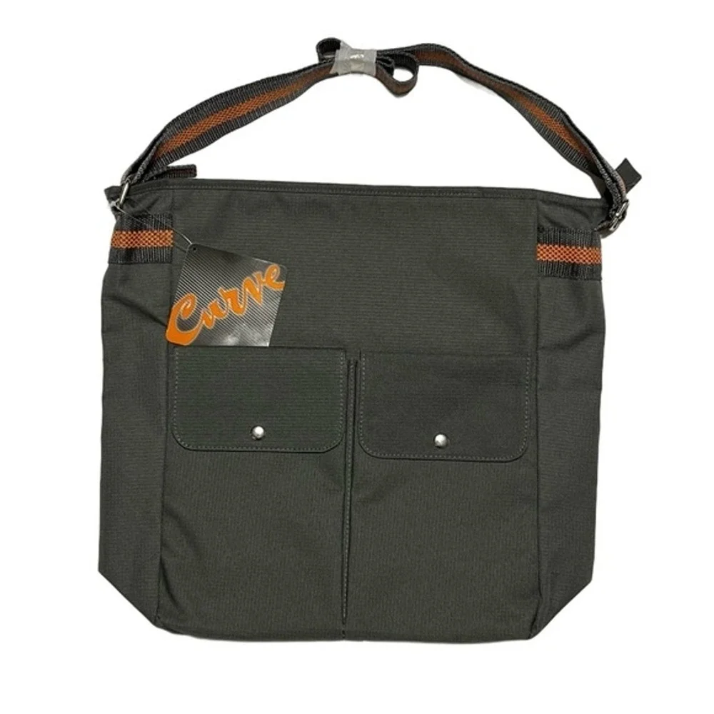 Curve Mens Gray Canvas Messenger Bag Orange Trim Utility Crossbody Bag NWT